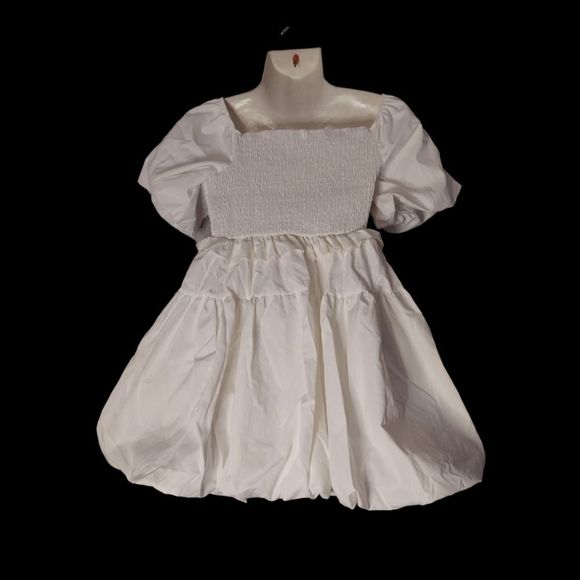 Square-Neck Bow Pleated Ruffle A-Line Mini Dress - Picture 3 of 13